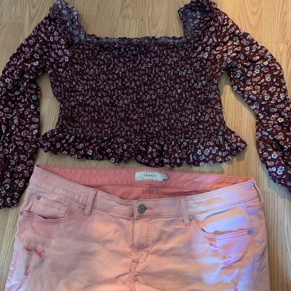 Off the shoulder crop floral top XL